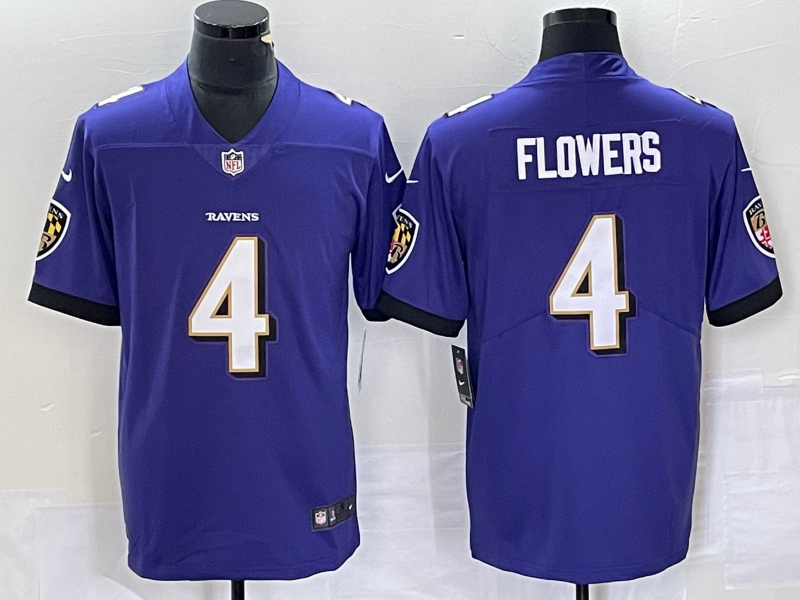 Men's Baltimore Ravens Zay Flowers #4 Purple 2023 NFL Draft First Round Pick Jersey